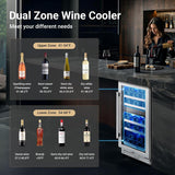 15” Wine Cooler, 30 Bottle Dual Zone Wine Fridge With Double-Layer Glass Door, F