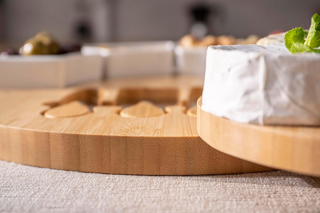 Charcuterie Board Set and Cheese Serving Platter - Made from Bamboo Wood - US Patented 13 inch Cheese Board and Knife
