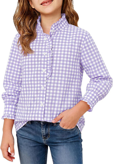 Girls Plaid Button Down Shirts Cute Long Sleeve Gingham Tops