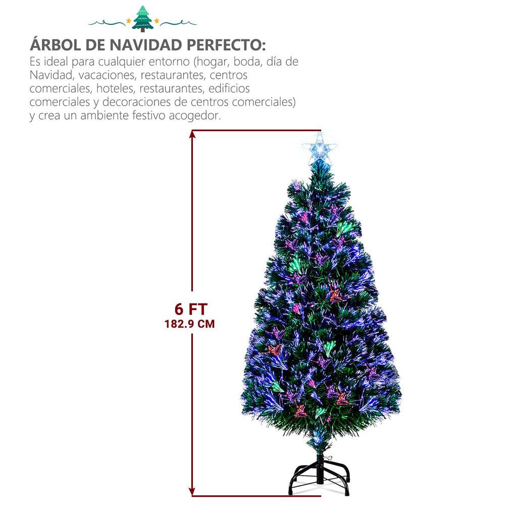 6FT Fiber Optic Artificial Christmas Tree with Star Top, Green
