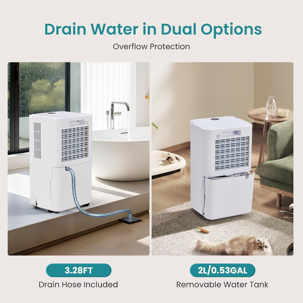 30Pints Dehumidifier with Drain Hose, Most Efficient Energy Star, 2,000 Sq.Ft Dehumidifier for Basement, 2L Tank 38dB