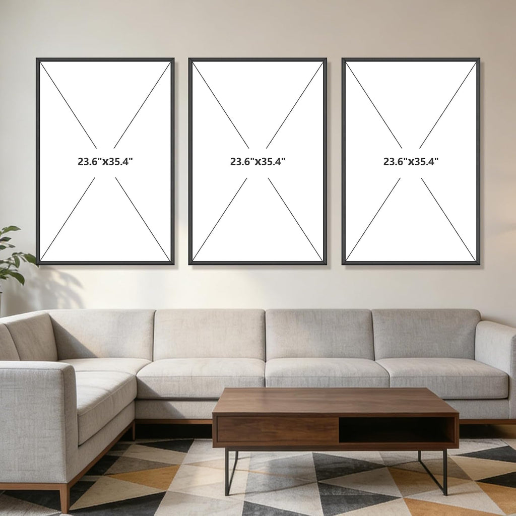 Large Neutral Abstract Wall Art Set of 3 Framed Canvas Prints, 24x36 Inch Modern Beige Black Abstract Paintings with