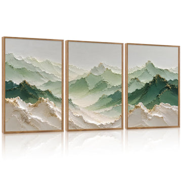 3D Textured Green Mountain Landscape Framed Wall Art 24x36 Inch
