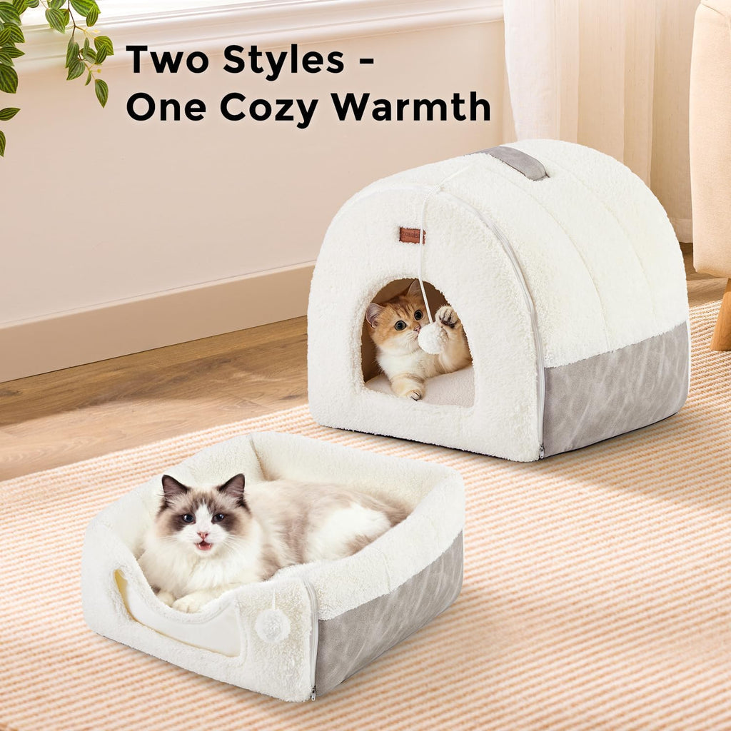 Cat Bed Cave for Indoor Cats - 2 in 1 Cat Cave for Kittens and Small Pets with Removable Washable Cushioned Pillow