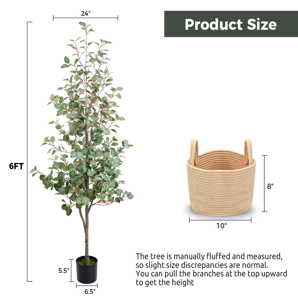 6FT Artificial Eucalyptus Tree, Faux Eucalyptus Trees with Woven Basket