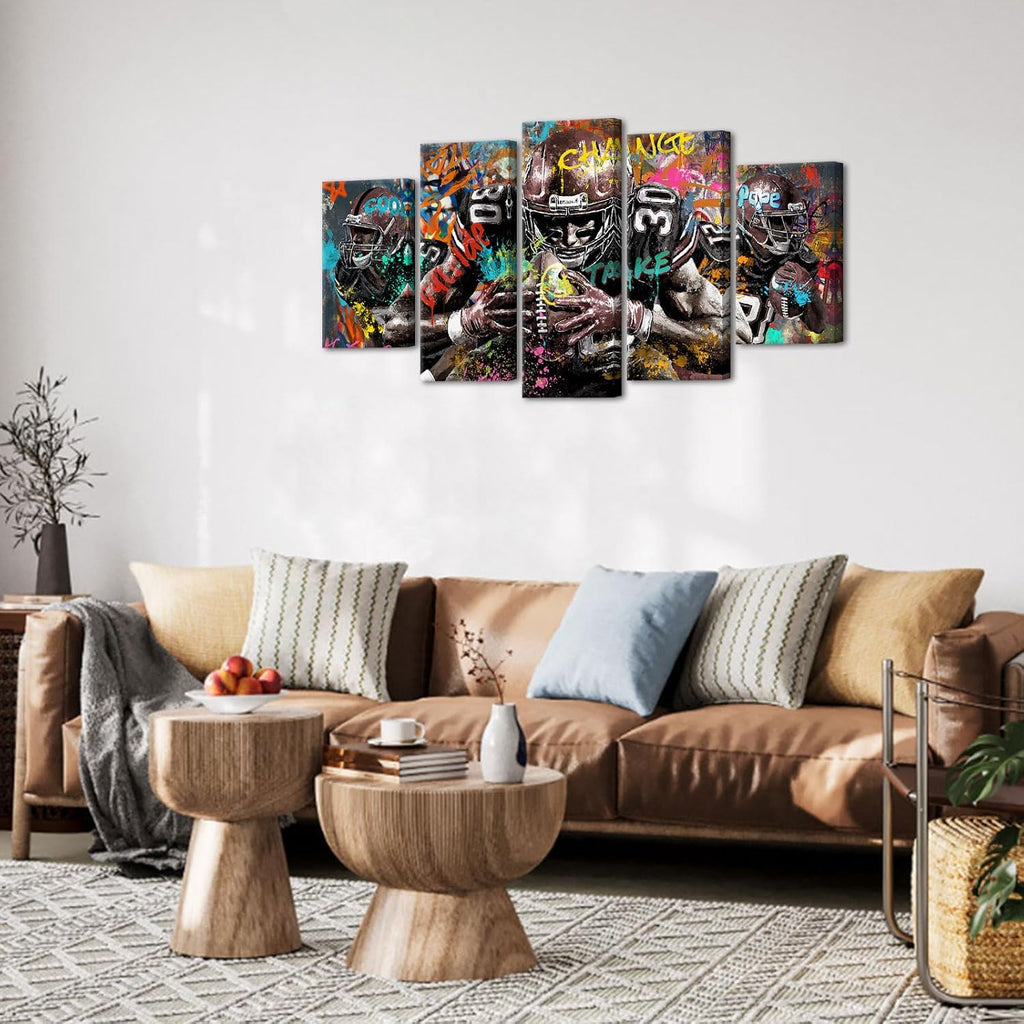 5 Pieces Graffiti American Football Wall Art Canvas Prints Sports Inspirational Athletes Pictures Artwork Large Wall