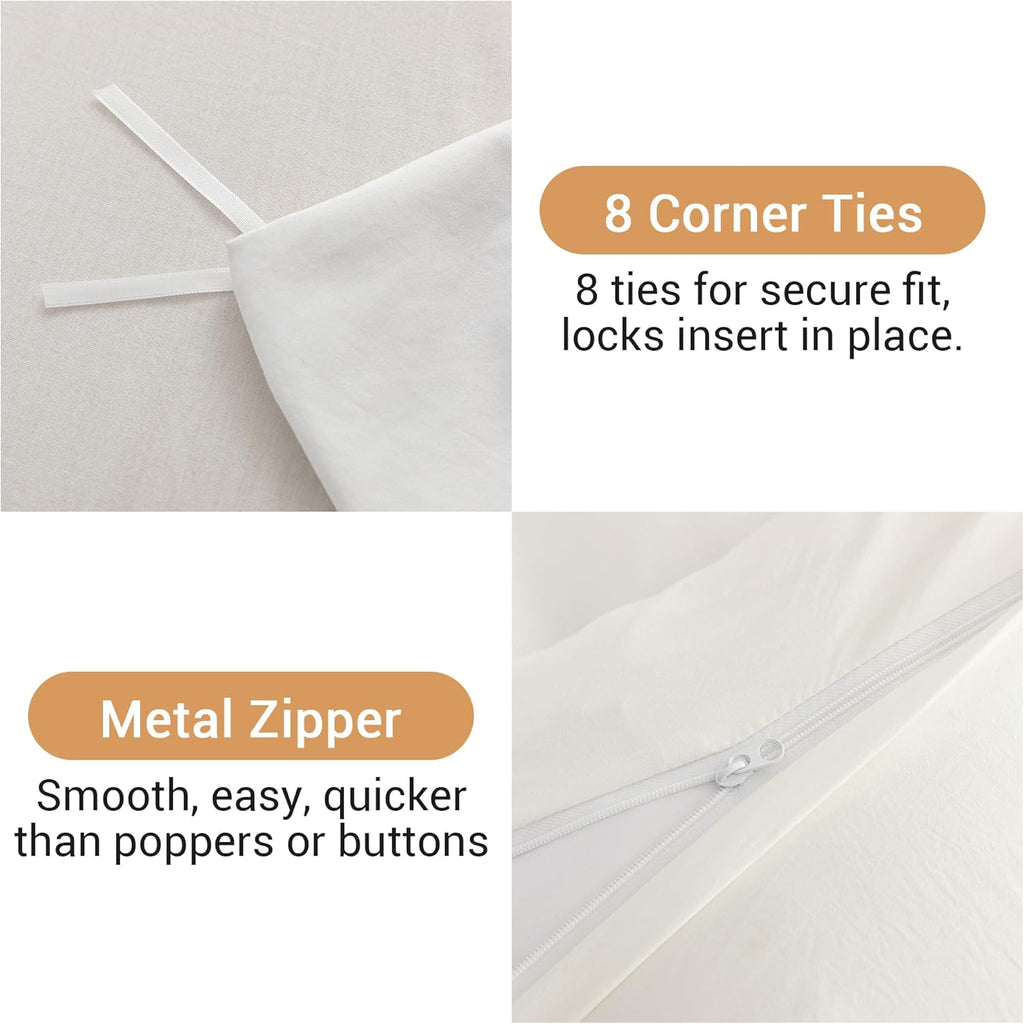 White Duvet Cover Set - 3 Piece Soft Prewashed Microfiber Bedding, Breathable Comforter Cover with Zipper & 8