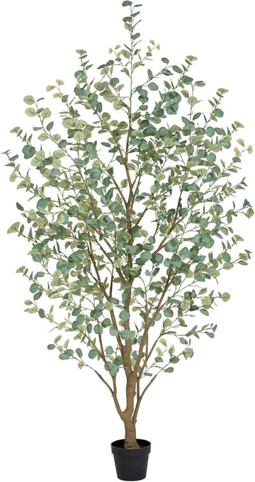 8FT Artificial Eucalyptus Tree Indoor, Faux Eucalyptus Tree with 901 Silk Leaves, Tall Fake Tree - Artificial Tree
