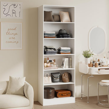 25'' Closet Organizer System with 5 Adjustable Shelves | Modular Closet Open Shelving 15" Deep Wooden Closet Systems