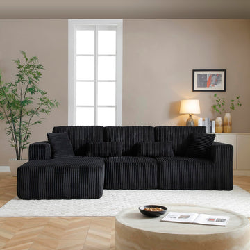 110" Cloud Sectional Couch, Modular Sectional Sofa with Deep Seat, Corduroy Upholstered Boneless Couch Bedroom, Left