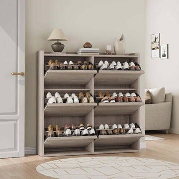 Shoe Cabinet, 6 Flip Drawers, Narrow Freestanding Shoe Organizer with Adjustable and Removable Shelves, Modern Wooden
