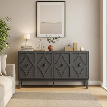 59" Sideboard Buffet Cabinet with Storage, Vintage Accent Cabinet with Diamond Handle and Adjustable Shelf