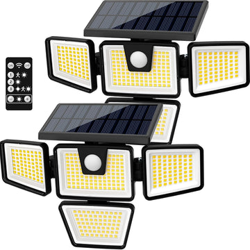 Solar Flood Lights Outdoor, Motion Sensor Security Lights, 4 Heads, IP65