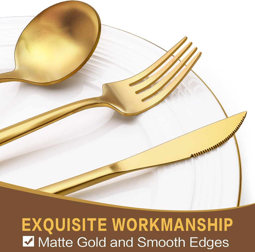 60-Piece Gold Silverware Set, Flatware Set for 12, Food-Grade Stainless Steel Cutlery, Includes Spoons Forks Knives