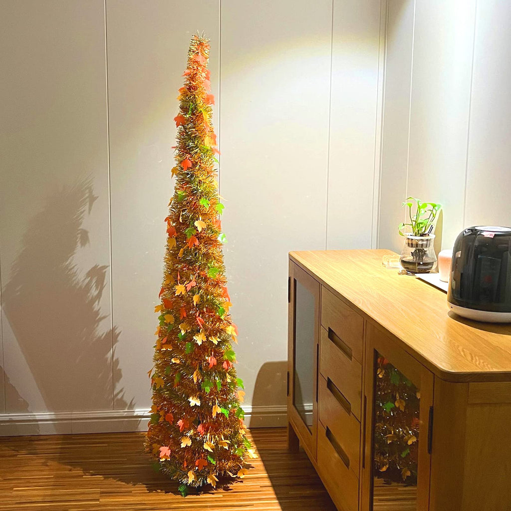 5FT Pop Up Tinsel Tree Artificial Maple Tree Fall Decor Yellow