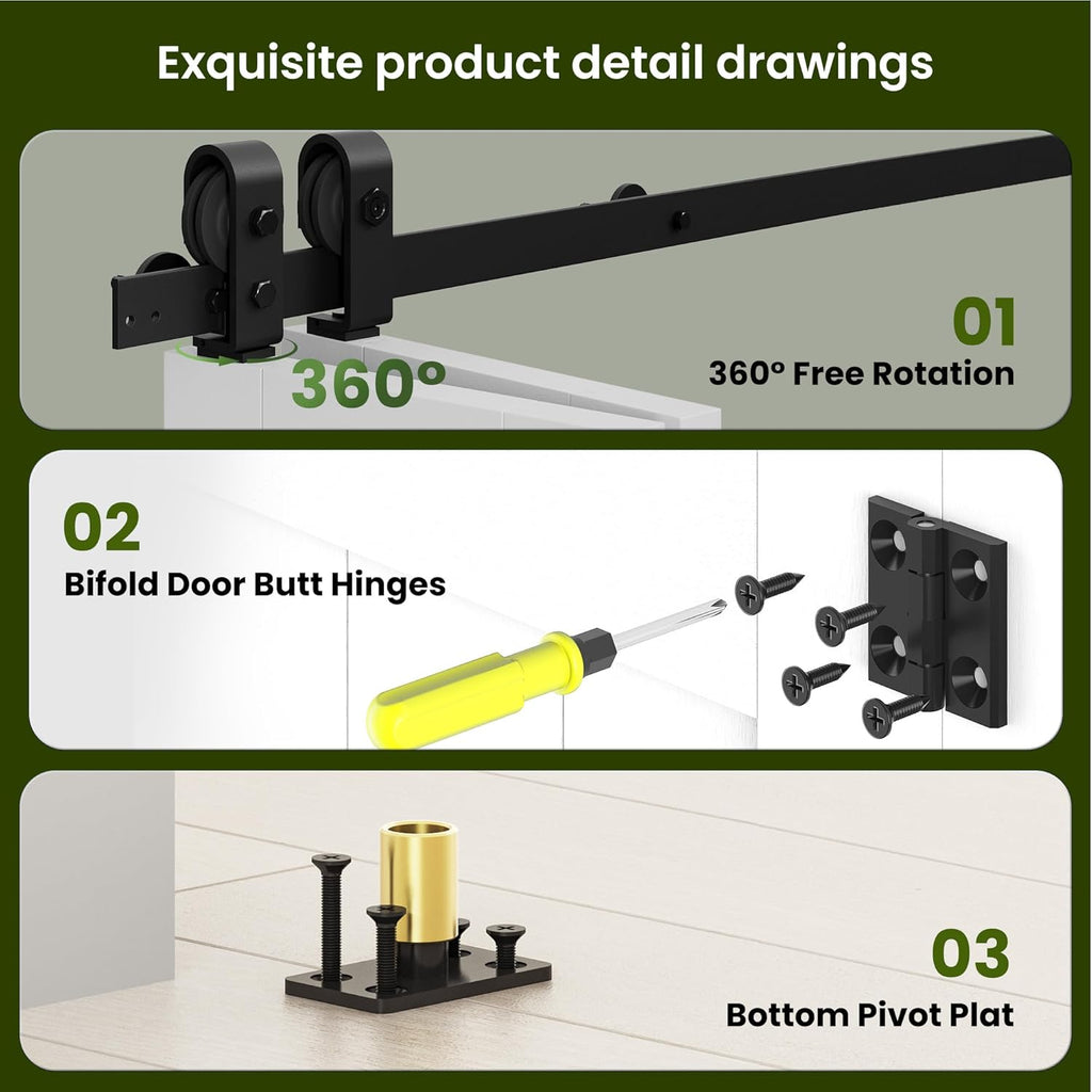 Bifold Barn Door 48'' x 84'',Bi-Fold Sliding Closet Doors with Hardware Kit Included,56'' Track Kit 