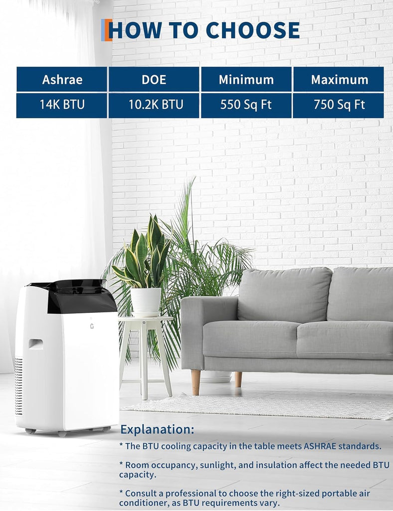 14000 BTU Portable Air Conditioners - Large 3 in-1 Standing AC Unit Cooling Up to 750 Sq.Ft