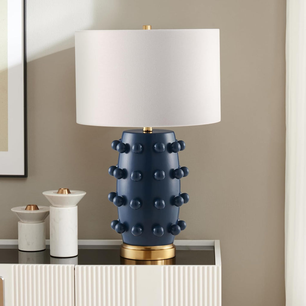 25.5'' Modern 1-Light Ceramic Table Lamp with Spherical Orbs on Lamp Body with White Fabric Drum Shade, or Office
