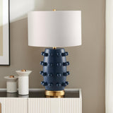 25.5'' Modern 1-Light Ceramic Table Lamp with Spherical Orbs on Lamp Body with White Fabric Drum Shade, or Office