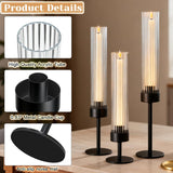 Metal & Acrylic Taper Candle Holders with Ribbed Design - Hurricane Clear Cylinder Candelabra, Dining Table