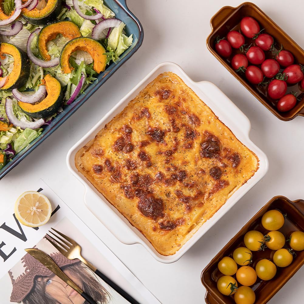 Casserole Dishes for Oven, Ceramic Bakeware Set of 4, Rectangular Dish with Handles, Lasagna Pans for Cooking