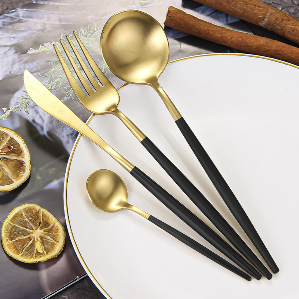 Gold Silverware Set, 24-Piece Stainless Steel Flatware, Flatware Set for 6, Knife Fork Spoon, Home Dinnerware