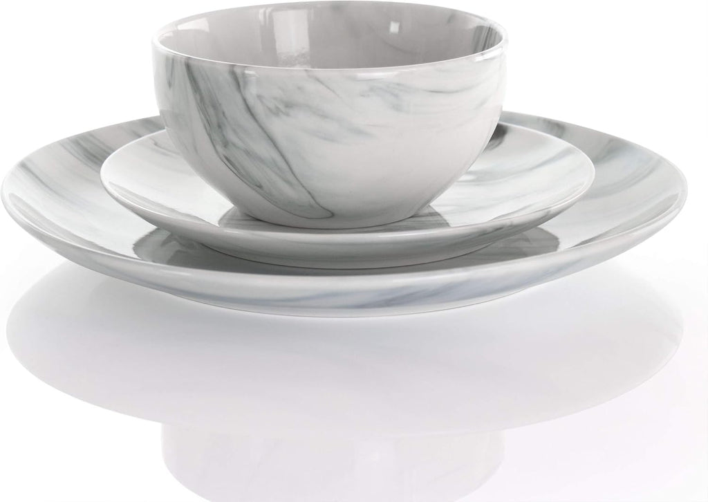 Fine Marble 16 Piece Stoneware Dinnerware Set in Black and White