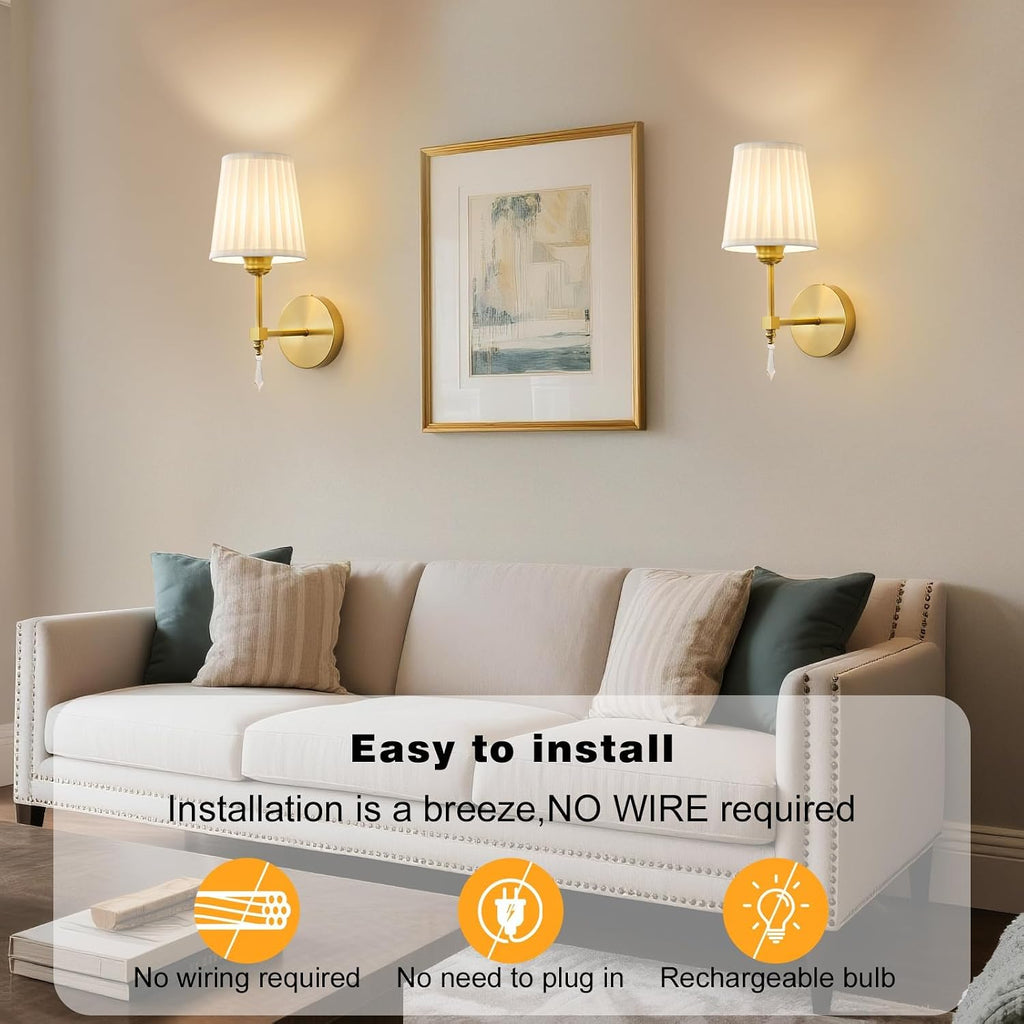 Battery Operated Wall Sconce Set of 2, 10000 Mah Rechargeable Wall Sconces Dimmable 12 RGBS,Remote Wireless