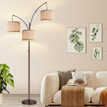 Dimmable Floor Lamp, 3 Lights Brown Arc Floor Lamp