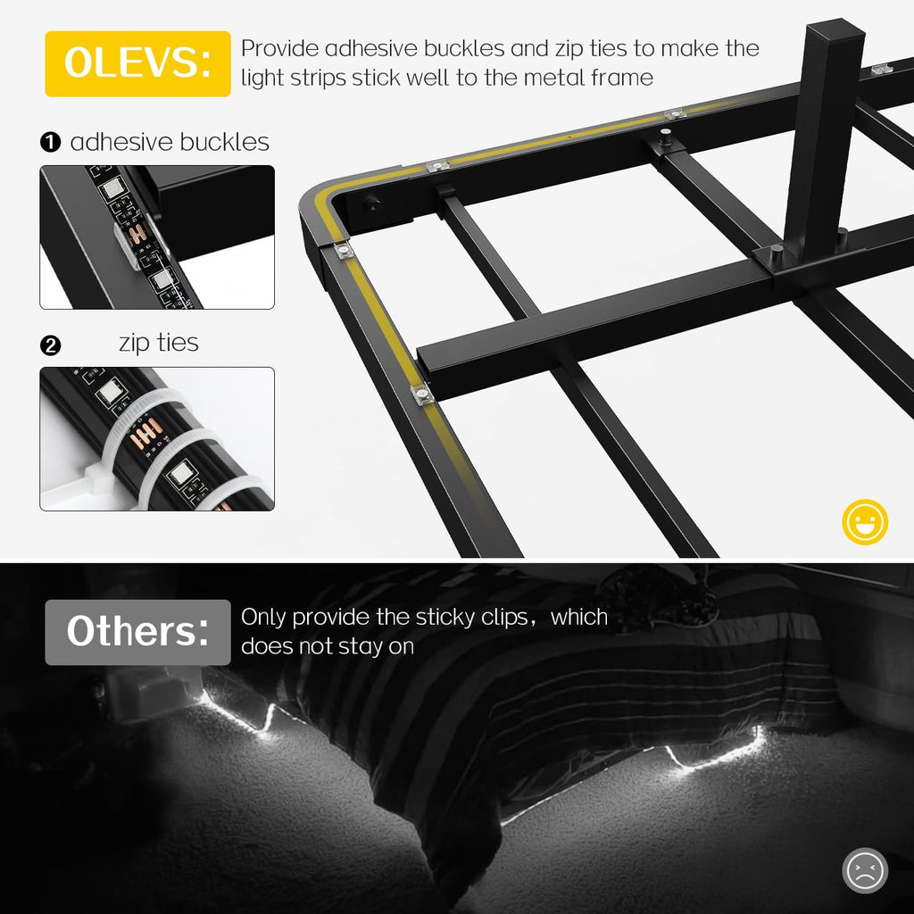 Floating Bed Frame Full with Smart LED Lights and Charging Station