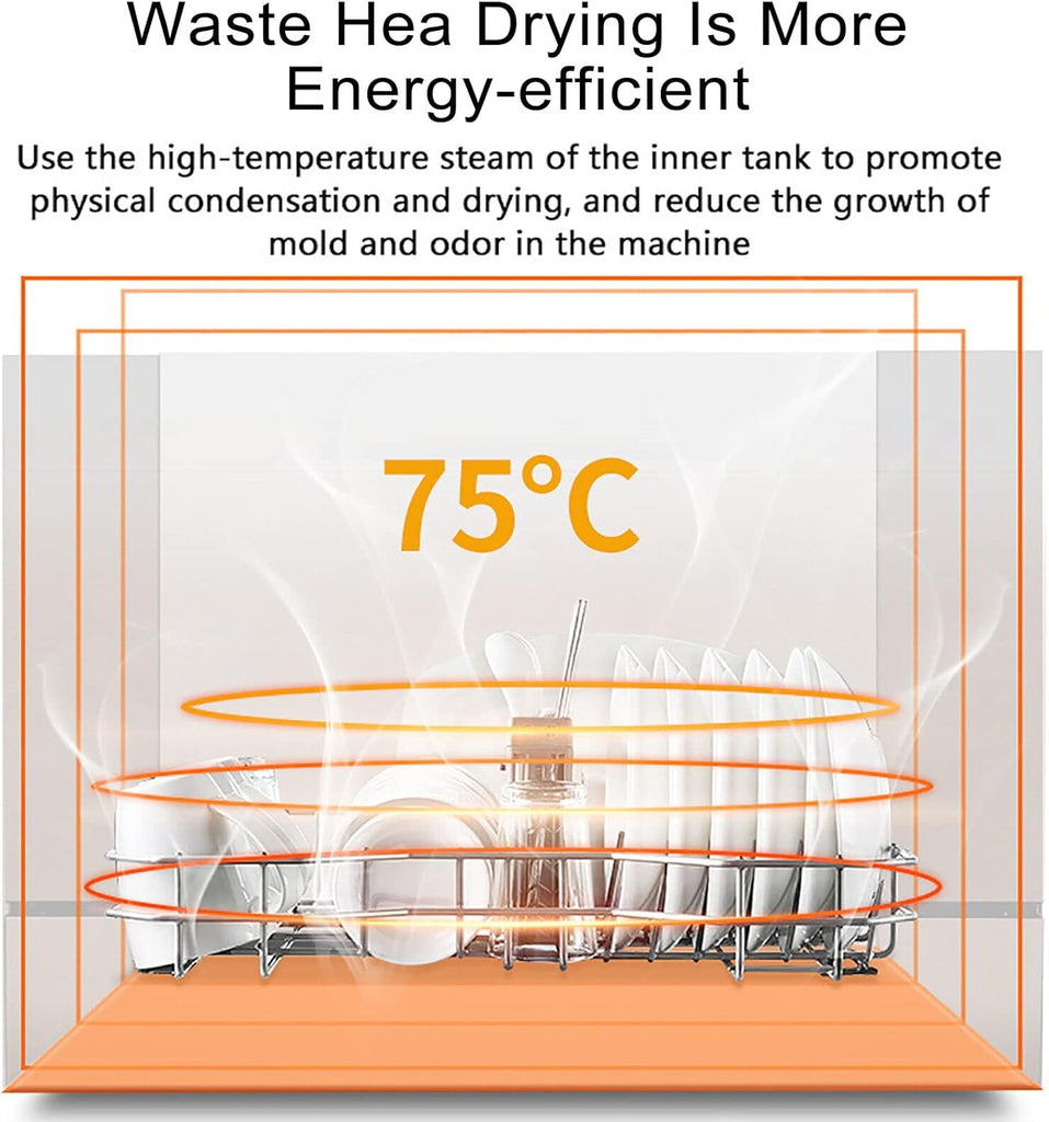 800W Portable Countertop Dishwasher, 4 Washing Programs Compact Mini Dishwasher w/70°C High-Temp & Air Dry Function