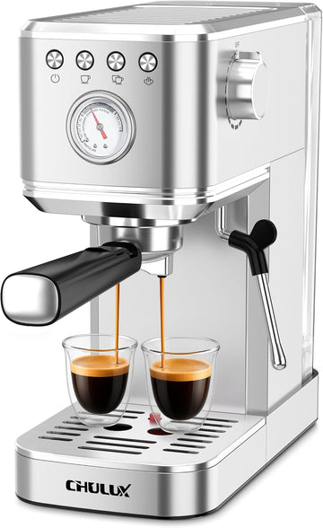 Slim Espresso Machine with Milk Frother Cappuccino & Latte | Precise Pressure Gauge, Food-Grade Materials, 20 Bar