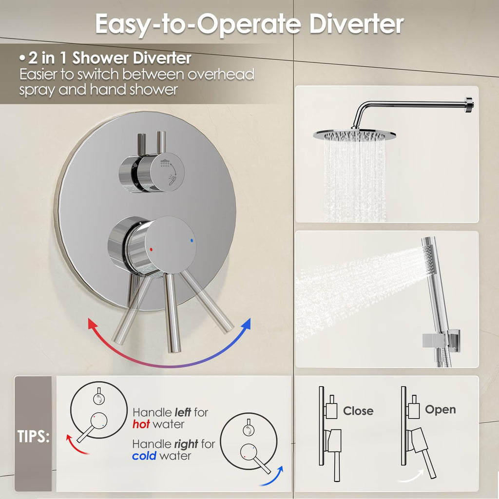 Shower System, 10" Wall Mounted Shower Faucet Set, Chrome