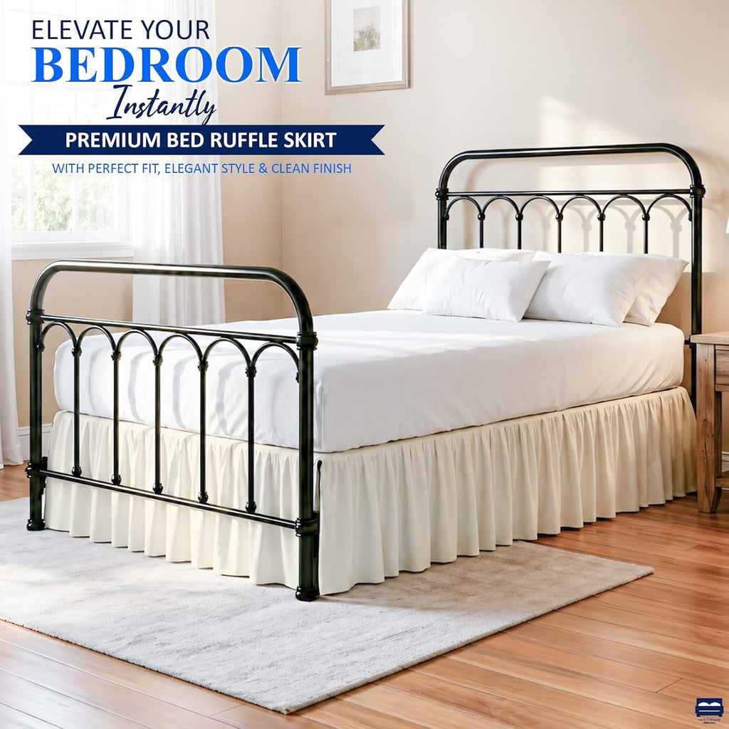 Ruffled Bed Skirt Queen 15-Inch Drop with Split Corners, Ivory