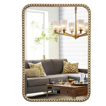 24"x32" Champagne Bronze Mirror, Champagne Bronze Vanity Mirror with Beaded Frame, Vintage Brass Gold Beaded Mirrors