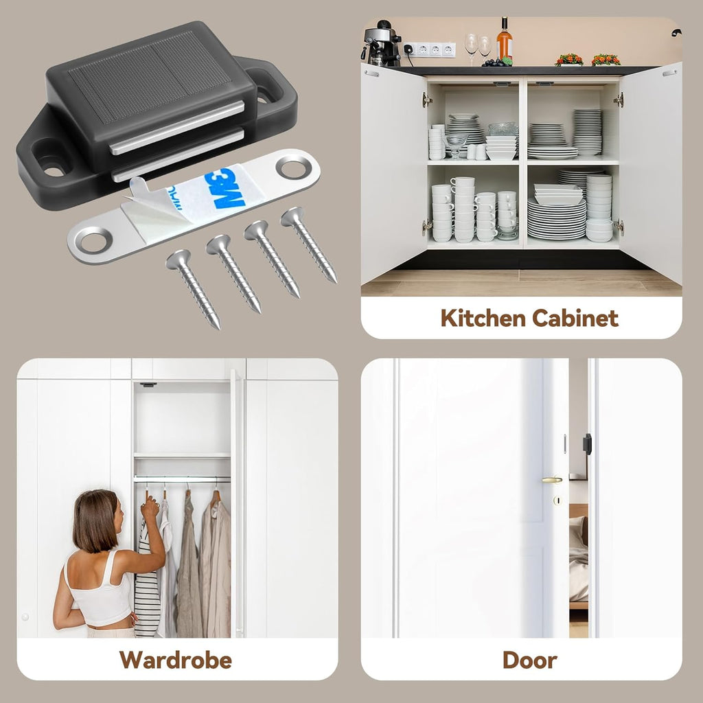Cabinet Magnetic Catch Door Latch 30LB Drawer Magnets to Stay Closed Magnetic Catch Closet for Drawer（Black 6 Pack）