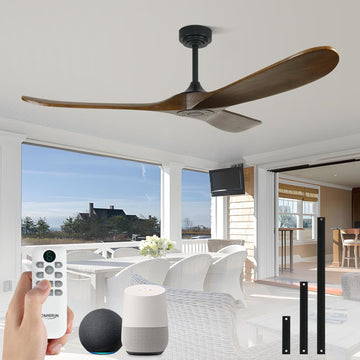 52 Inch Outdoor Ceiling Fans without Lights, Smart Wood Ceiling Fan no Light with Remote Control & Alexa/Google