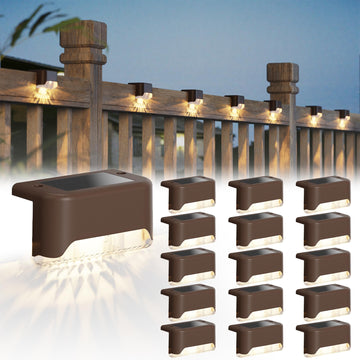 Solar Deck Lights, 16 Pack IP65 Waterproof Fence Step Light Brown