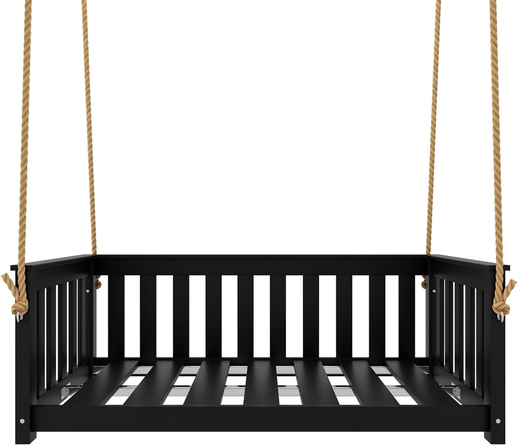 Beckett Heavy Duty Poly Daybed Swing in Black, Crib Size - Composite HDPE Porch Swing Bed Made from Recycled Plastic