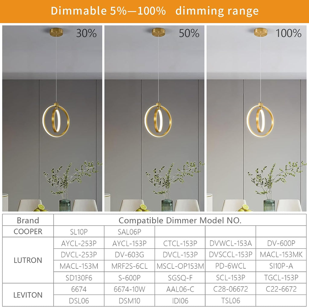 Modern LED Chandelier Gold Ring Pendant Light Fixtures 4000K Dimmable Height Adjustable Pendant Lighting for Dining