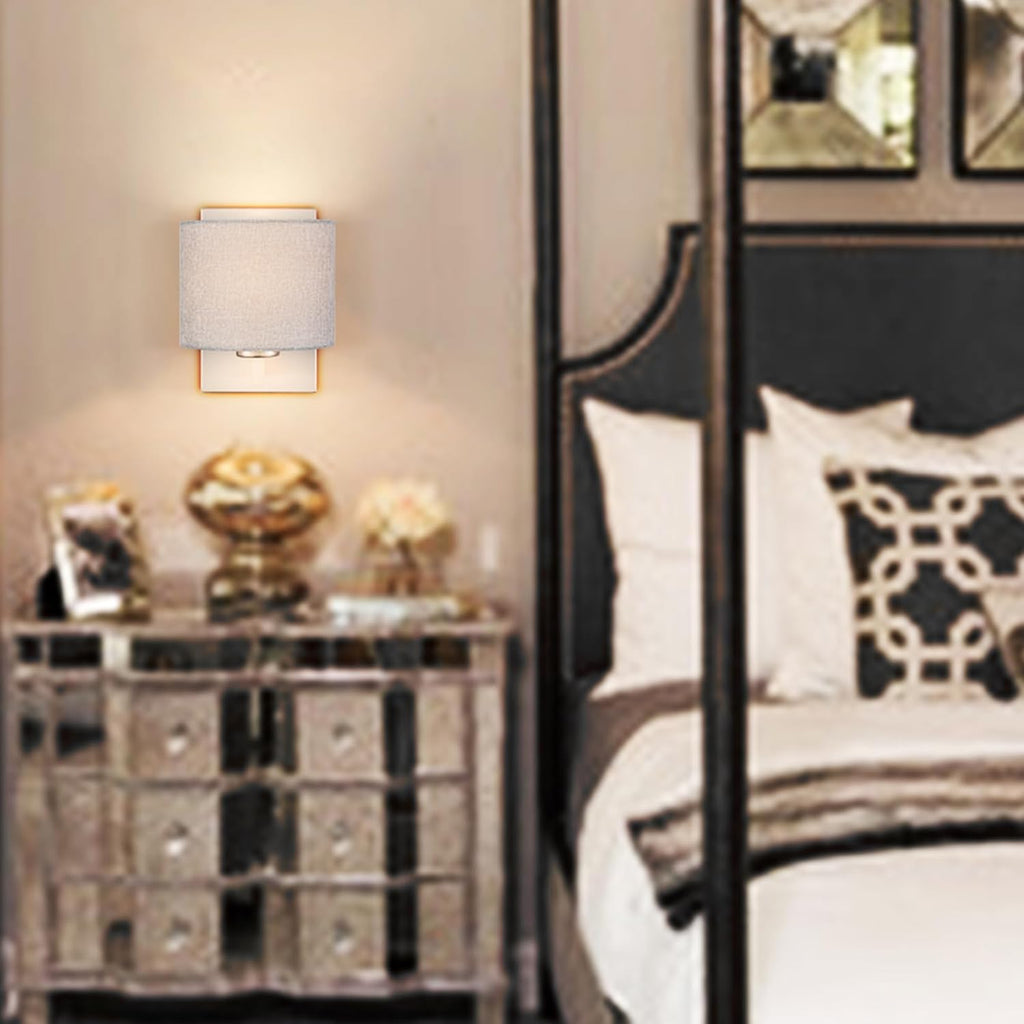Modern Brushed Nickel Wall Sconces Set of 2 | Linen Drum Shade Wall Sconce, 1-Light Silver Wall Mount Lamp Hallway