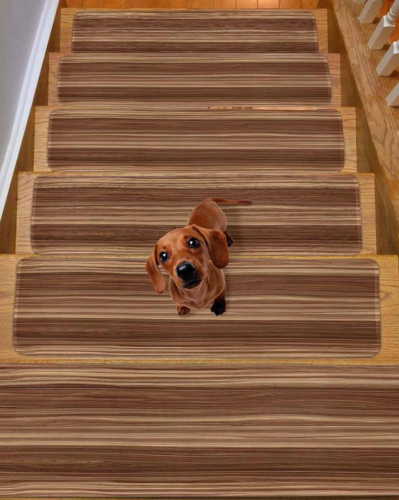 Retro Wood Grain Brown Stair Treads Country Rustic Barn Plank Texture Indoor Non Slip Peel and Stick Stair Treads for