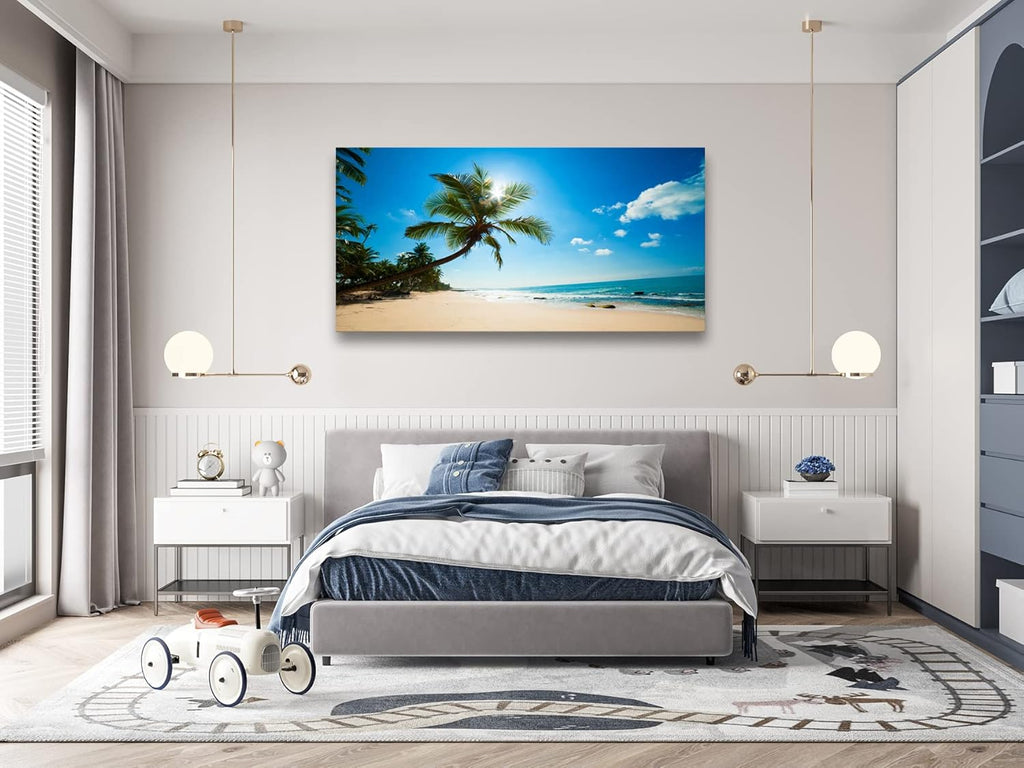 ARX0662 Large Canvas Wall Art Summer Ocean Waves Prints Coconut Trees Beach Seascape Painting Hawaii Sea Nature