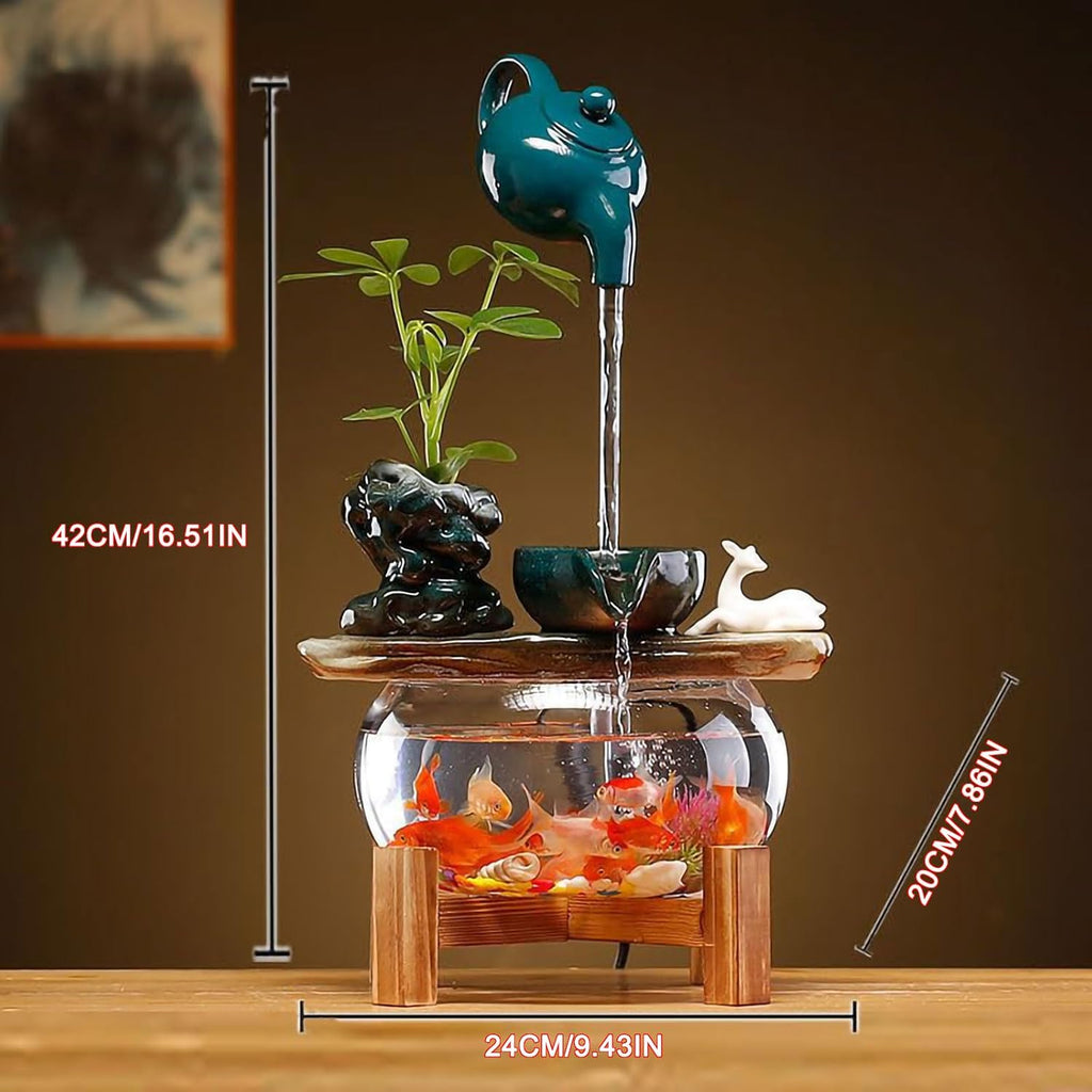 Tabletop Indoor Waterfall Fountain, Zen Water Fountain Indoor Small Fish Tank with Waterfall, Relaxing Feng Shui