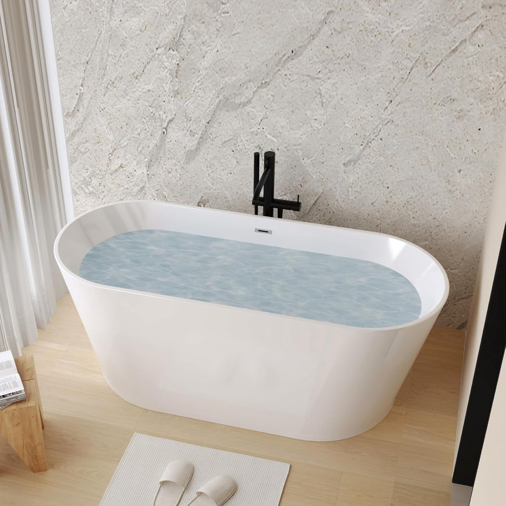Zavdte 55" Freestanding Acrylic Bathtub, Gloss White Stand Alone Soaking Tub with Toe-tap Chrome Drain, Double-Wall