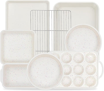 8-Piece Pans Set Nonstick, Bakeware Set includes Silicone Muffin, Loaf, Cake Pans with Metal Reinforced Frame, and