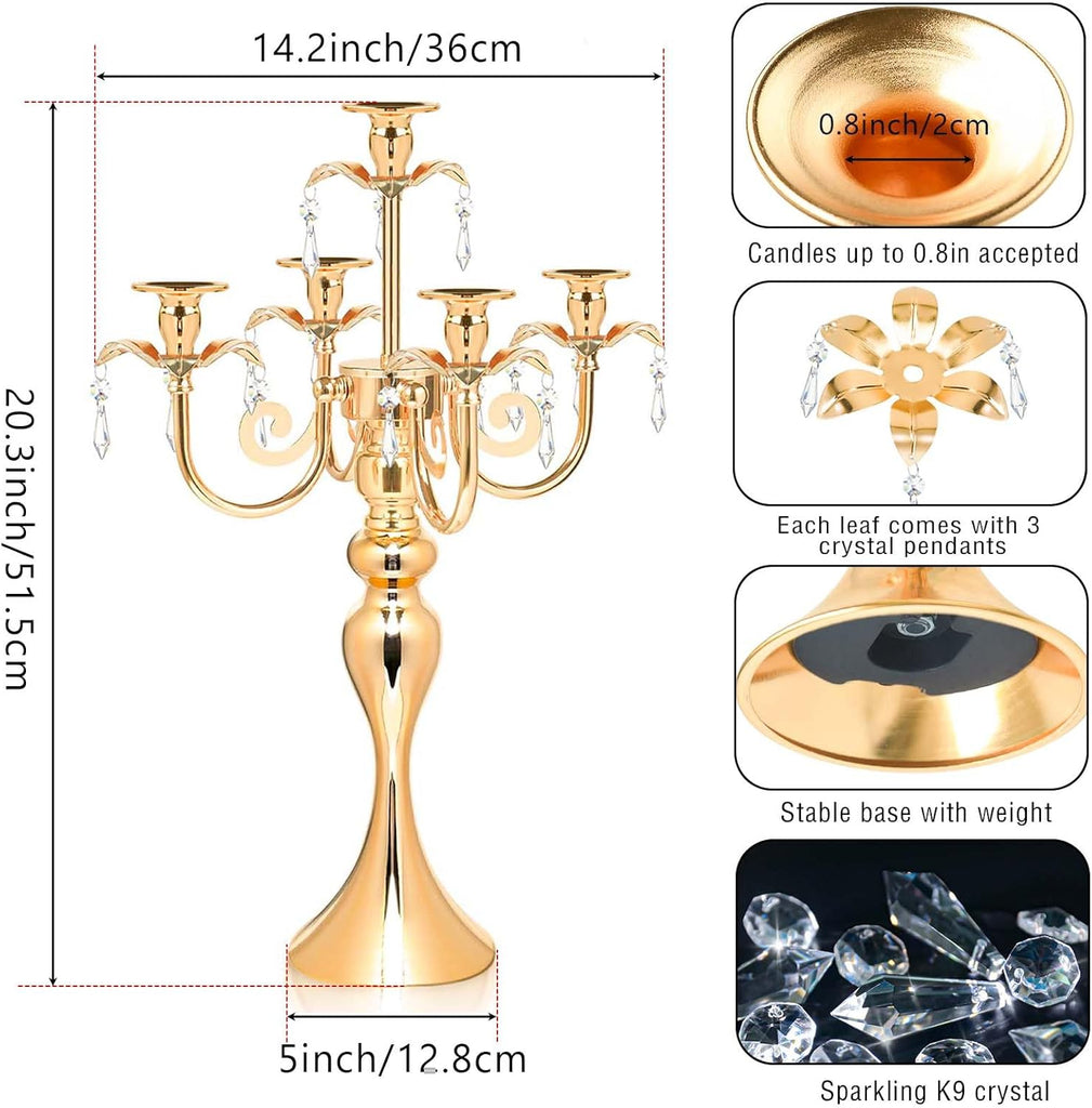 20.3'' Tall 5 Arm Candelabra Centerpiece for Table, Metal Elegant Candle Holder, Retro Candlestick Table Centerpieces