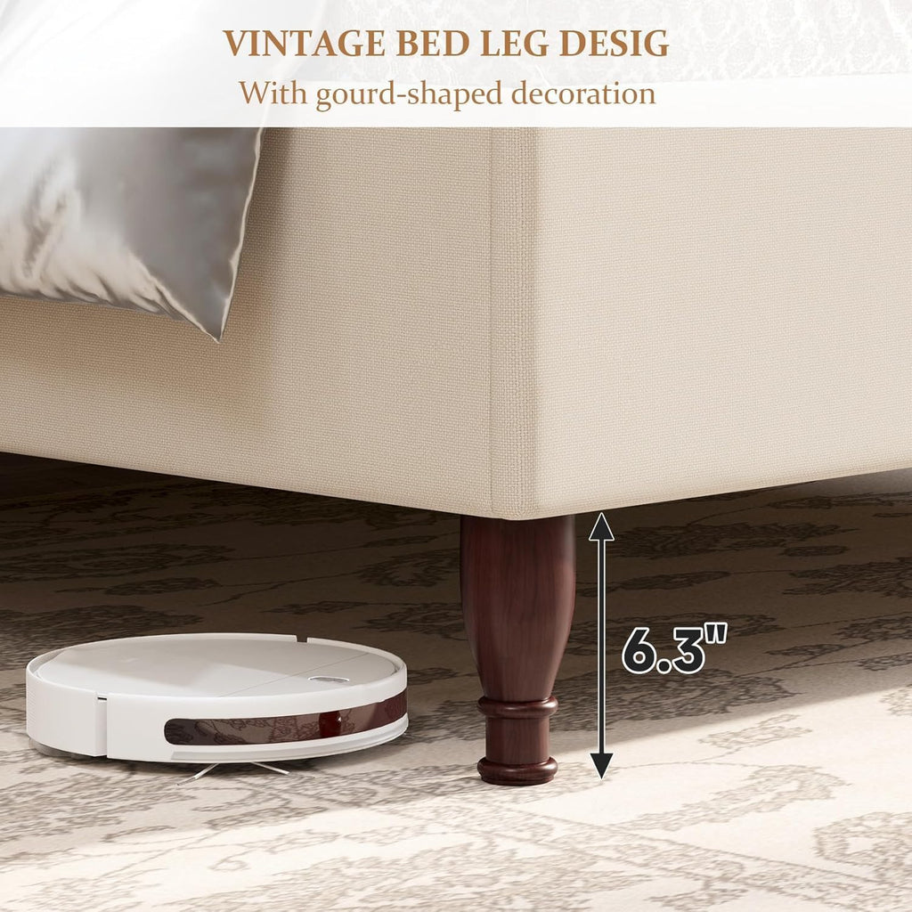Queen Bed Frame Upholstered Platform Bed with 51" Tall Headboard Wingback, Soft Fabric