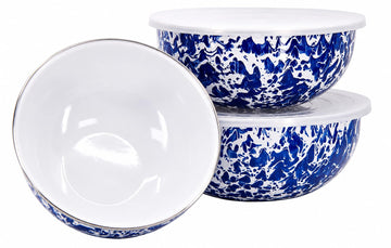 Nested Mixing Bowls with Lids, Set of 3, Cobalt Swirl