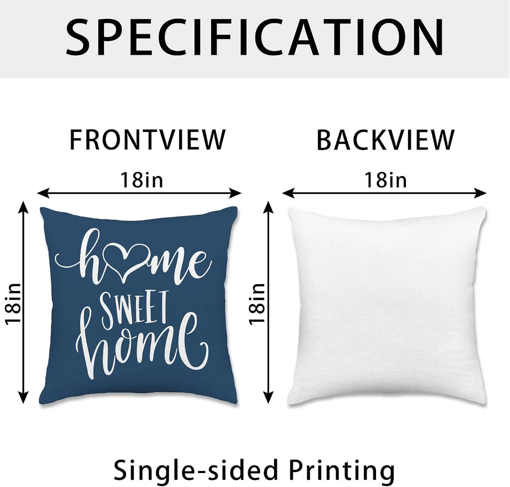 Geometric Blue Pillow Covers 18x18 Set of 4, Decorative Outdoor Boho Modern Throw Pillow Covers, Home Sweet Home